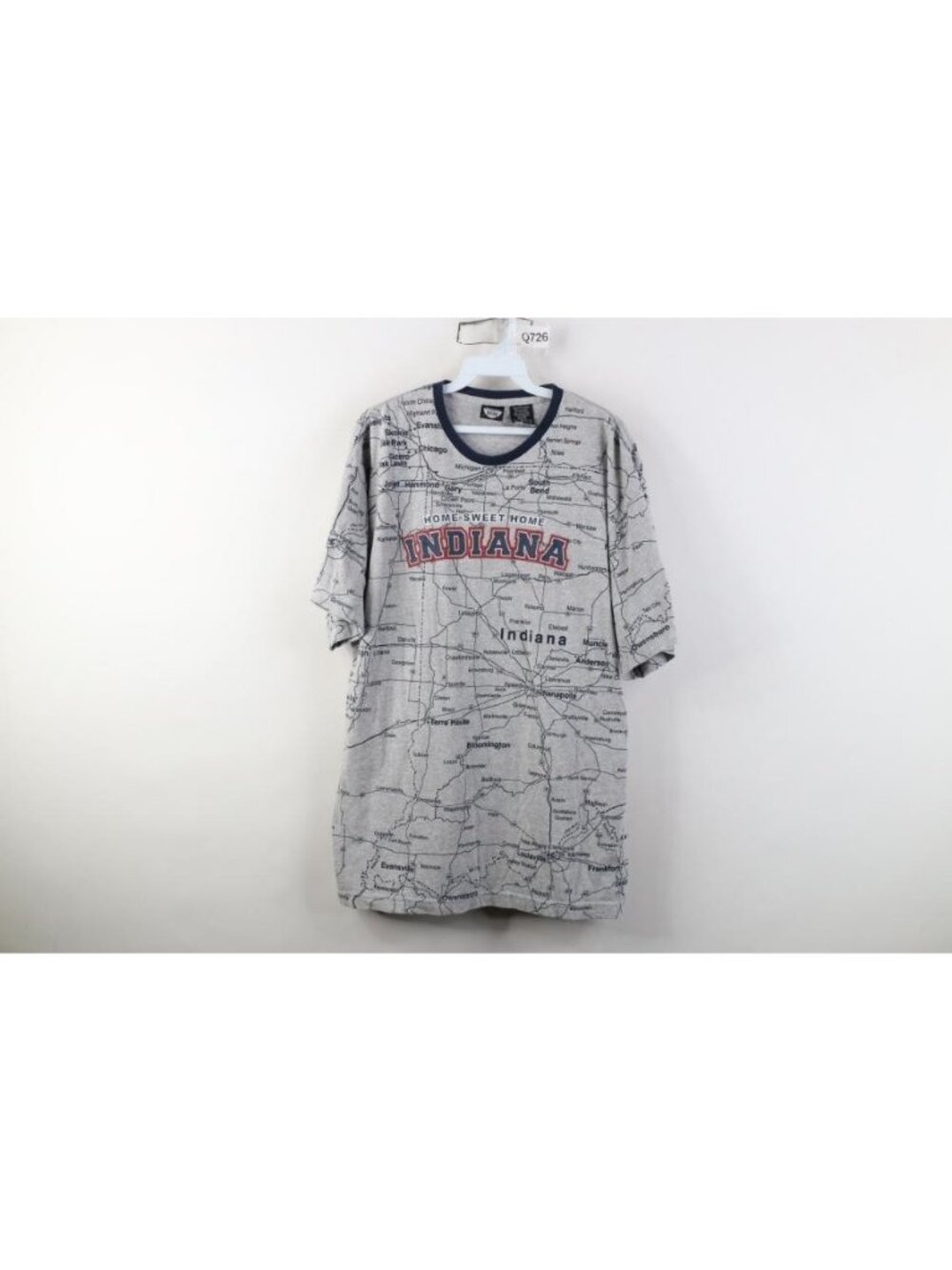 Vintage 90s Y2K Mens XL Indiana State Map All Over Print Short Sleeve T-Shirt